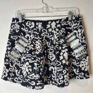 Nanette Lepore Silk & Linen Mini Skirt with Beads & Paillettes on Pockets Size 4